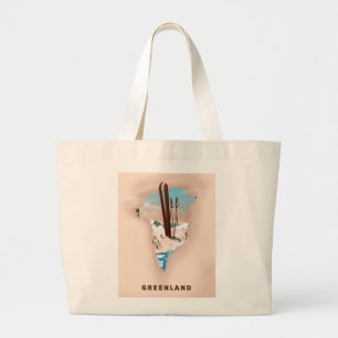 Grand Tote Bag Affiche de voyage carte illustrée du Groenland.