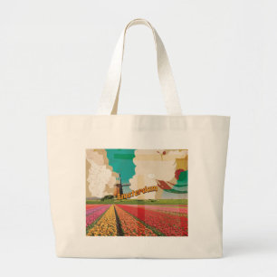 Grand Tote Bag Affiche de voyage vintage d'Amsterdam