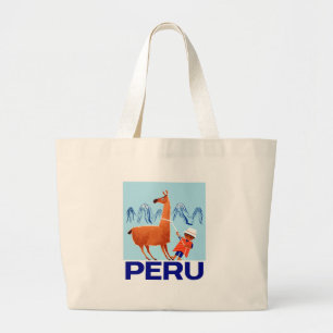 Grand Tote Bag Affiche vintage de voyage du Pérou d'enfant et de