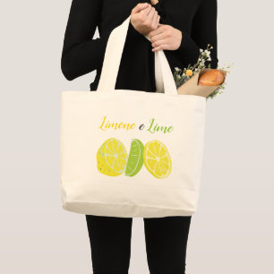 Grand Tote Bag Agrume italien jaune et vert de citron et de chaux