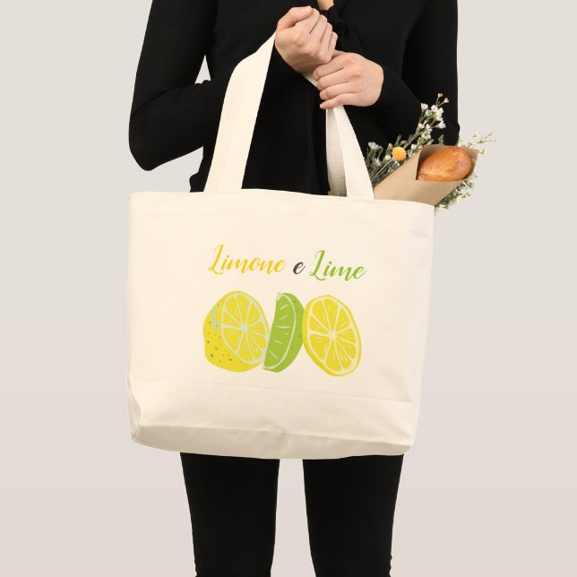 Grand Tote Bag Agrume italien jaune et vert de citron et de chaux (Devant (produit))