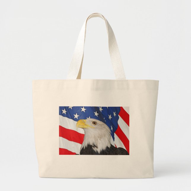 Grand Tote Bag Aigle patriotique et drapeau américain (Devant)