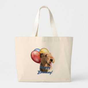 Grand Tote Bag Airedale Terrier Joyeux ballon d'anniversaire