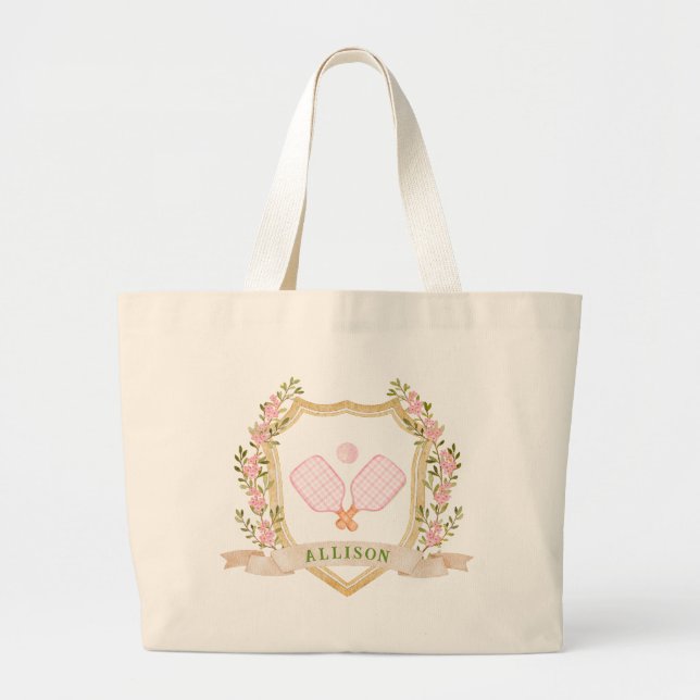 Grand Tote Bag Ajouter un nom Preppy Pink Pickle Ball Personnalis (Devant)
