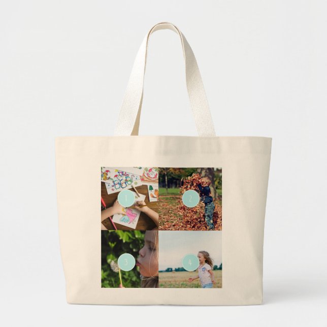 Grand Tote Bag Ajouter vos propres photos personnalisables 4 imag (Devant)