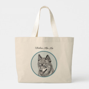 Grand Tote Bag Alaskan Klee Kai AKK Husky Peinture Cute Chien Art