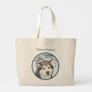 Grand Tote Bag Alaskan Malamute Peinture Mal Mally Sled Chien Art