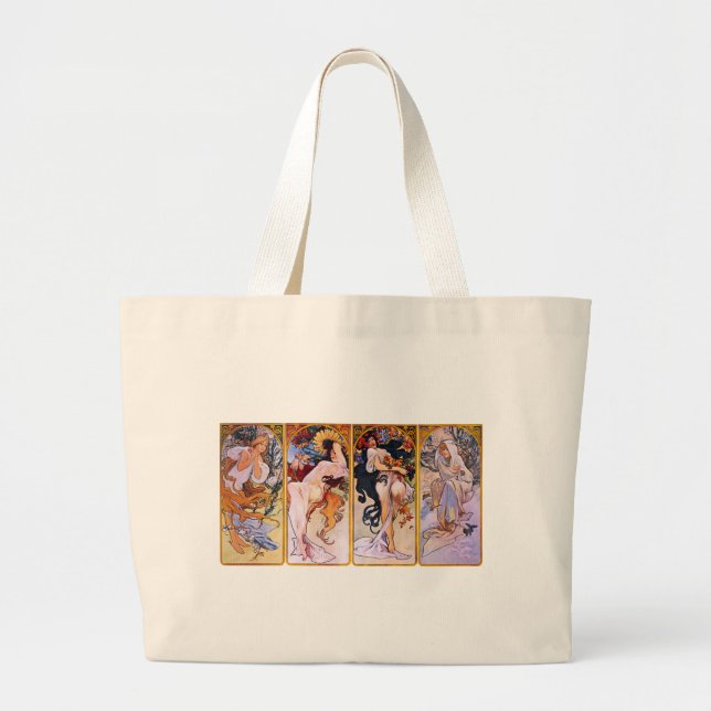 Grand Tote Bag Alfons Mucha Art Nouveau Girls Peinture (Devant)