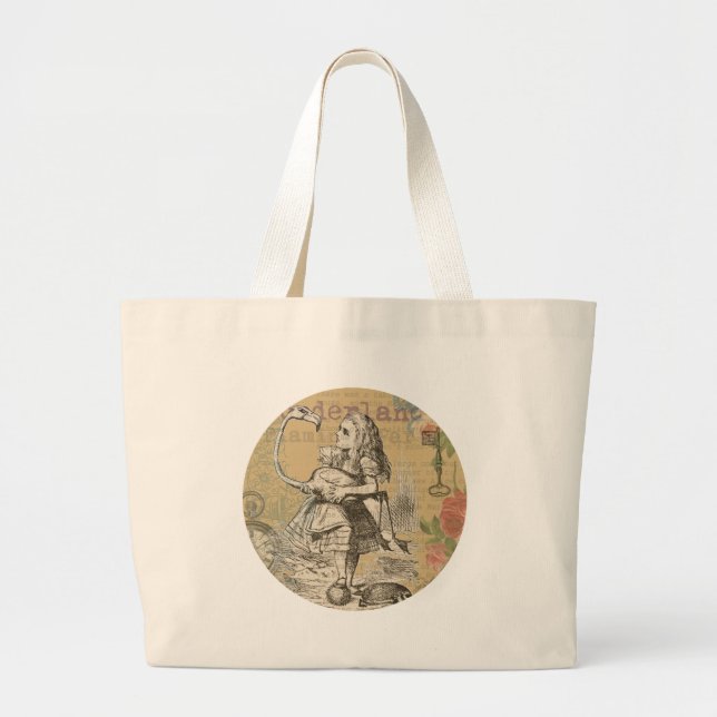 Grand Tote Bag Alice au pays des merveilles Flamant rose classiqu (Devant)