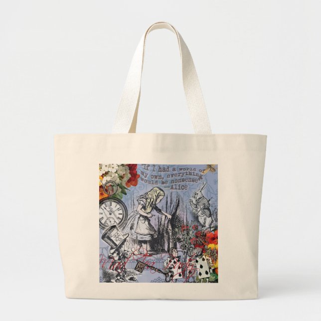 Grand Tote Bag Alice nonsense rideau merveilleux - Bleu (Devant)