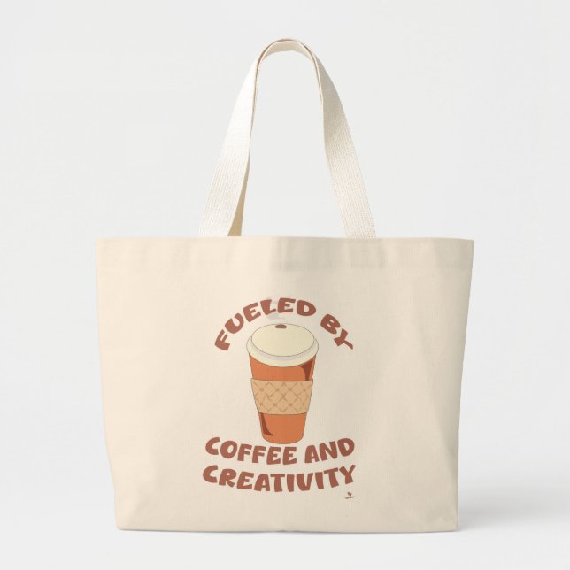 Grand Tote Bag Alimenté par Café et Créativité Vie Slogan (Devant)