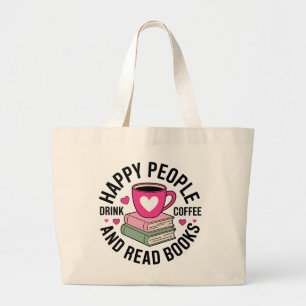 Grand Tote Bag Amateur de livres drôles Accro au café Nerd de la