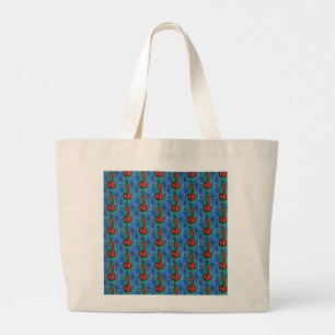 Grand Tote Bag Amateurs de musique notation musicale en bleu, rou
