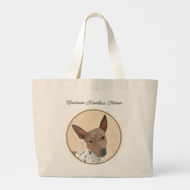 Grand Tote Bag American Hairless Terrier Tan Peinture Chien Art (Dos)