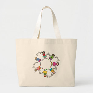 Grand Tote Bag Amis heureux mignons d'enfants de bande dessinée