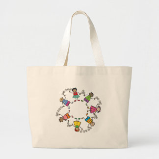 Grand Tote Bag Amis heureux mignons d'enfants de bande dessinée