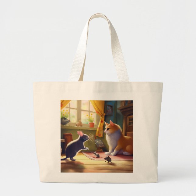 Grand Tote Bag "Amitié des chats et des souris - Rencontre en jou (Devant)