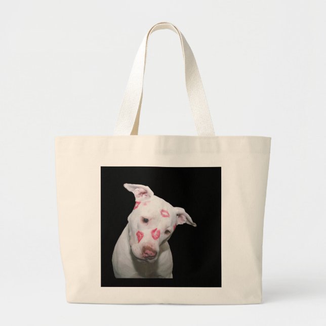 Grand Tote Bag Amour blanc de chiot, scellé avec des baisers de (Devant)