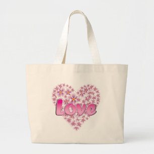 Grand Tote Bag Amour et marguerites roses
