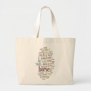 Grand Tote Bag Amour Verticle de cheval d'art de nuage de mot