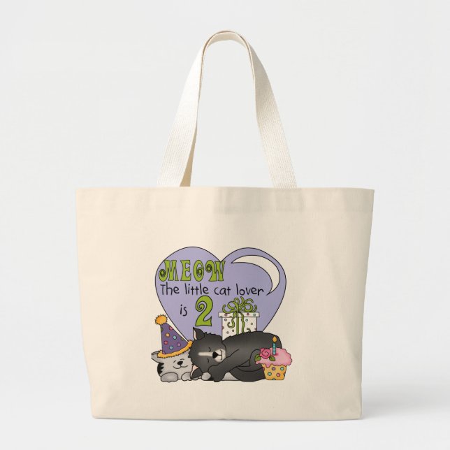 Grand Tote Bag Amoureux des chats 2e anniversaire Tshirts et cade (Devant)