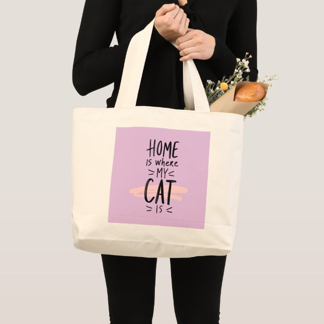 Grand Tote Bag Amoureux des chats Home est là où est mon chat (Devant (produit))