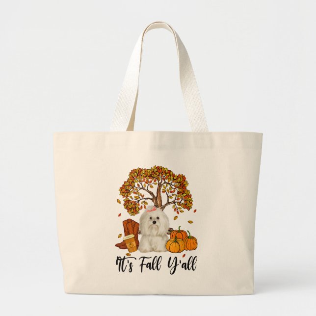Grand Tote Bag Amoureux des chiens | Maltais C'est automne Y'all  (Devant)