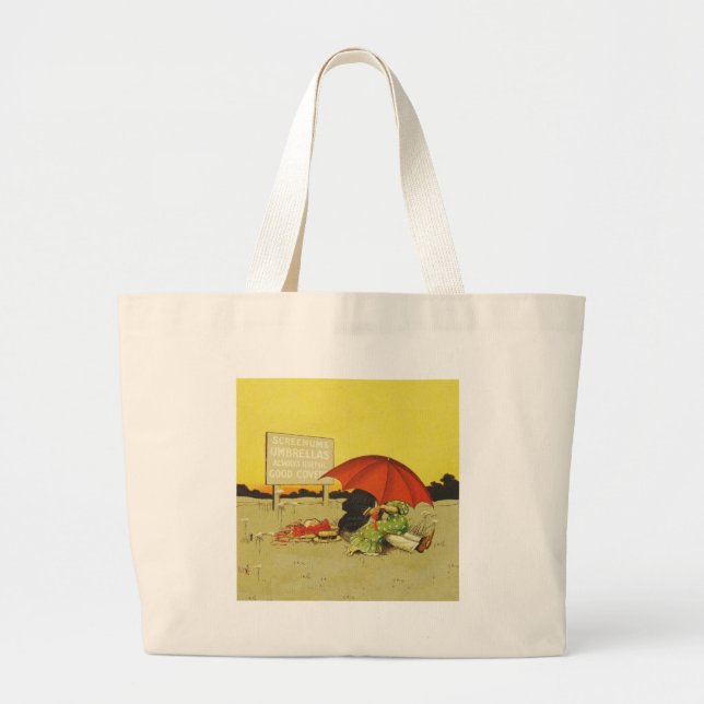 Grand Tote Bag Amoureux parasol vintage plage  (Devant)