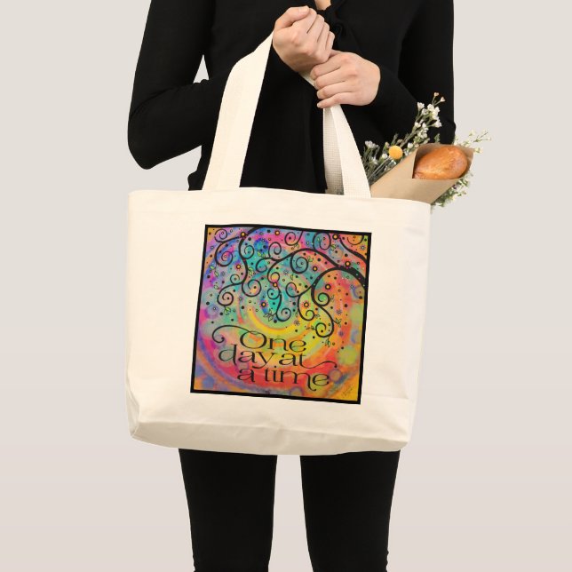 Grand Tote Bag Amusant gai un jour à la fois Citation (Devant (produit))