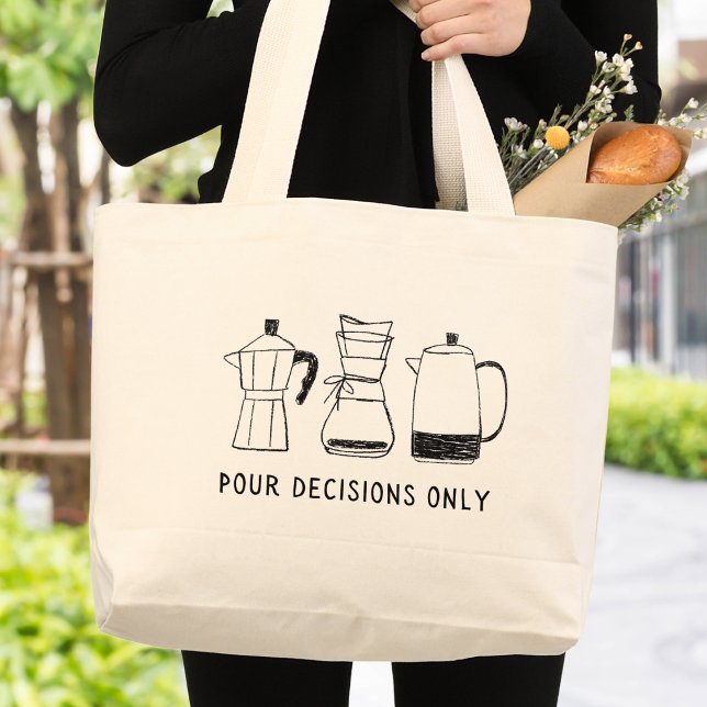 Grand Tote Bag Amusant Monogramme Rétro pour Décisions de Café (Créateur téléchargé)