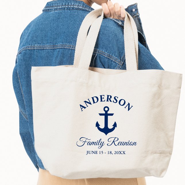 Grand Tote Bag Ancre Bleue Marine Nautique Réunion de famille (Choose from several styles and sizes.)