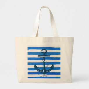 Grand Tote Bag Ancre bleue marine triée