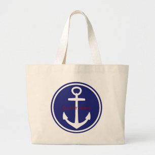 Grand Tote Bag Ancre nautique bleue blanche rouge personnalisée