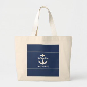 Grand Tote Bag Ancre personnalisée Marine Nom du bateau bleu Lieu