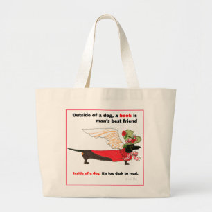 Grand Tote Bag Ange noir de livre du teckel de Gulliver