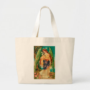 Grand Tote Bag Angel tenant une branche florale