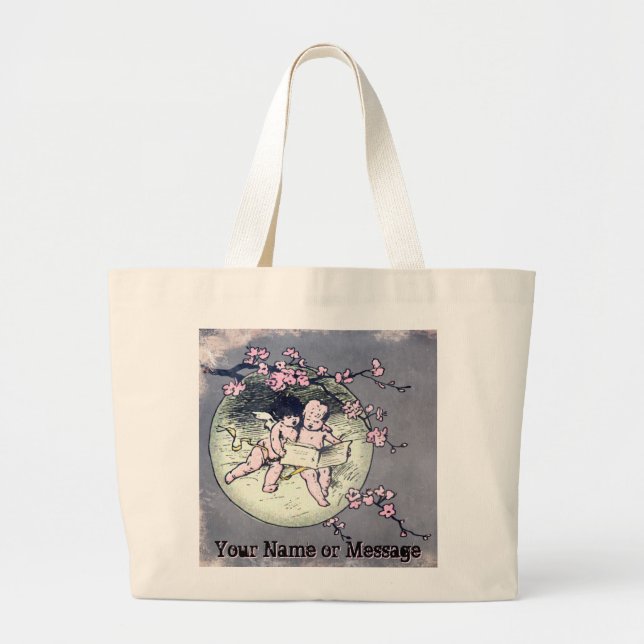 Grand Tote Bag Angels Lecture par Cherry Blossom Moon_Personnalis (Devant)