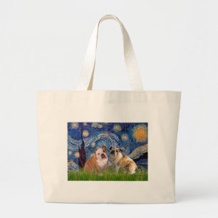 Grand Tote Bag Anglais Bulldog Pair 2 - Nuit étoilée