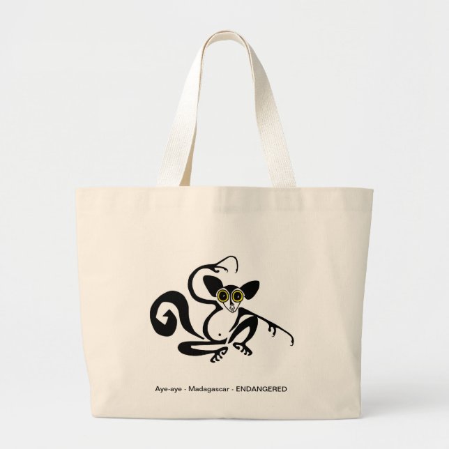 Grand Tote Bag Animaux bizarres -AYE-AYE -Espèces en voie de disp (Devant)