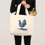 Grand Tote Bag Animaux de ferme bleu Cobalt - Coq<br><div class="desc">Cobalt Farm Animals IV par Grace Popp. Présente un coq dans une couleur bleu cobalt profonde avec une variété de conceptions, </div>