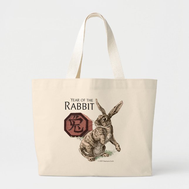 Grand Tote Bag Année de l'art chinois de zodiaque de lapin (Devant)