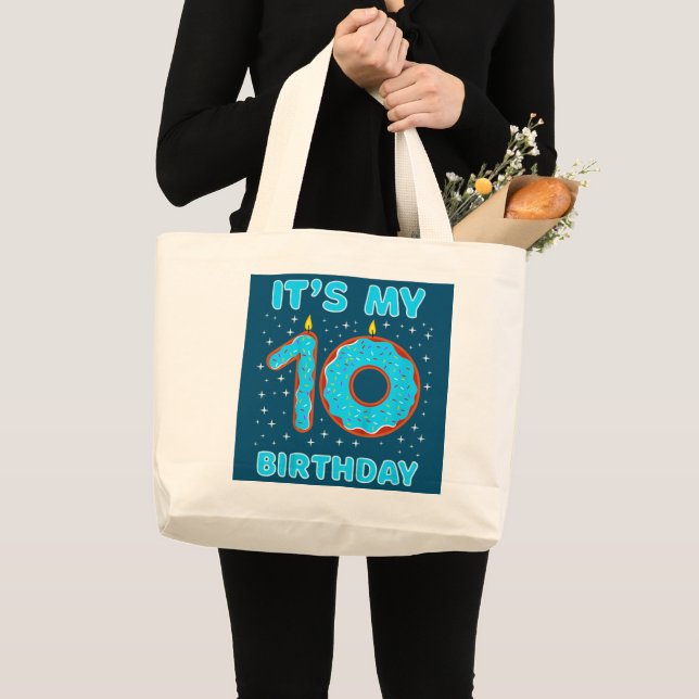 Grand Tote Bag Anniversaire de enfant 10 ans 10e anniversaire fil (Devant (produit))