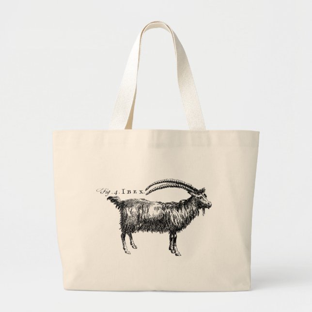 Grand Tote Bag Antique histoire naturelle Chèvre ou Ibex sur le S (Devant)