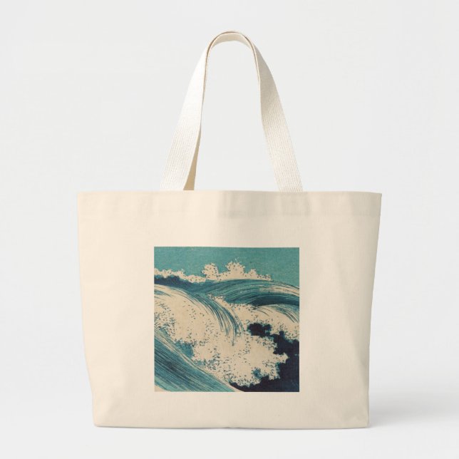 Grand Tote Bag Antique Japonais Bleu Vagues Océan Imprimer (Devant)