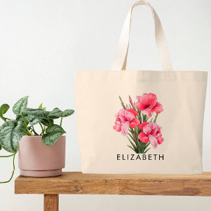 Grand Tote Bag Août Mois de la naissance Fleur Customisée cadeau