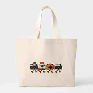 Grand Tote Bag Appareils Photo Rétro Mignons Marchant Ensemble