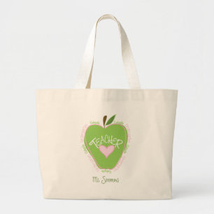 Grand Tote Bag Apple rose et vert d'institutrice gardienne