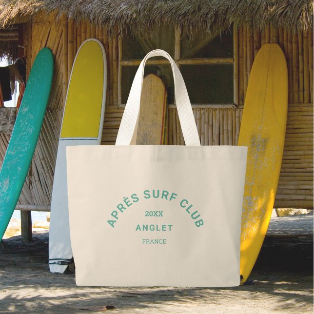 Grand Tote Bag Après Surf Club Turquoise Surfers Social Crest (Créateur téléchargé)