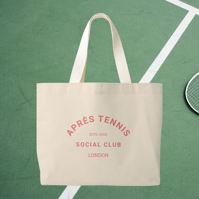 Grand Tote Bag Après Tennis Social Club personnalisé Crest rose (Créateur téléchargé)