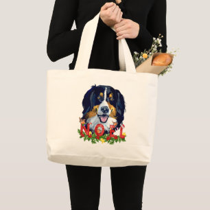 Grand Tote Bag Aquarelle Bernese Mountain Dog Noël